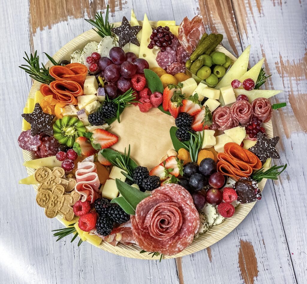 christmas wreath charcuterie board by 2 board sisters ohio